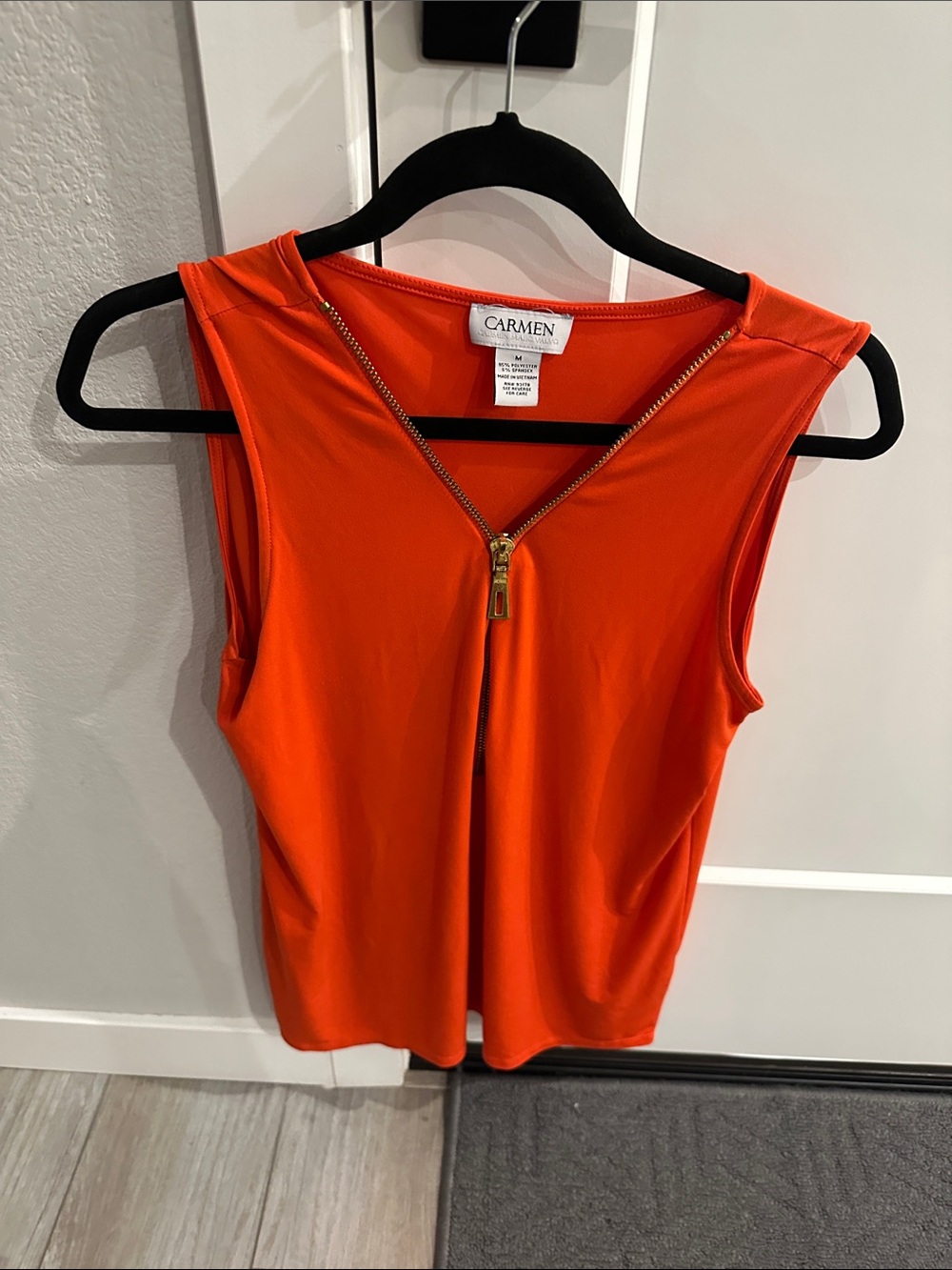 Carmen Sleeveless Zip-Front Orange Top